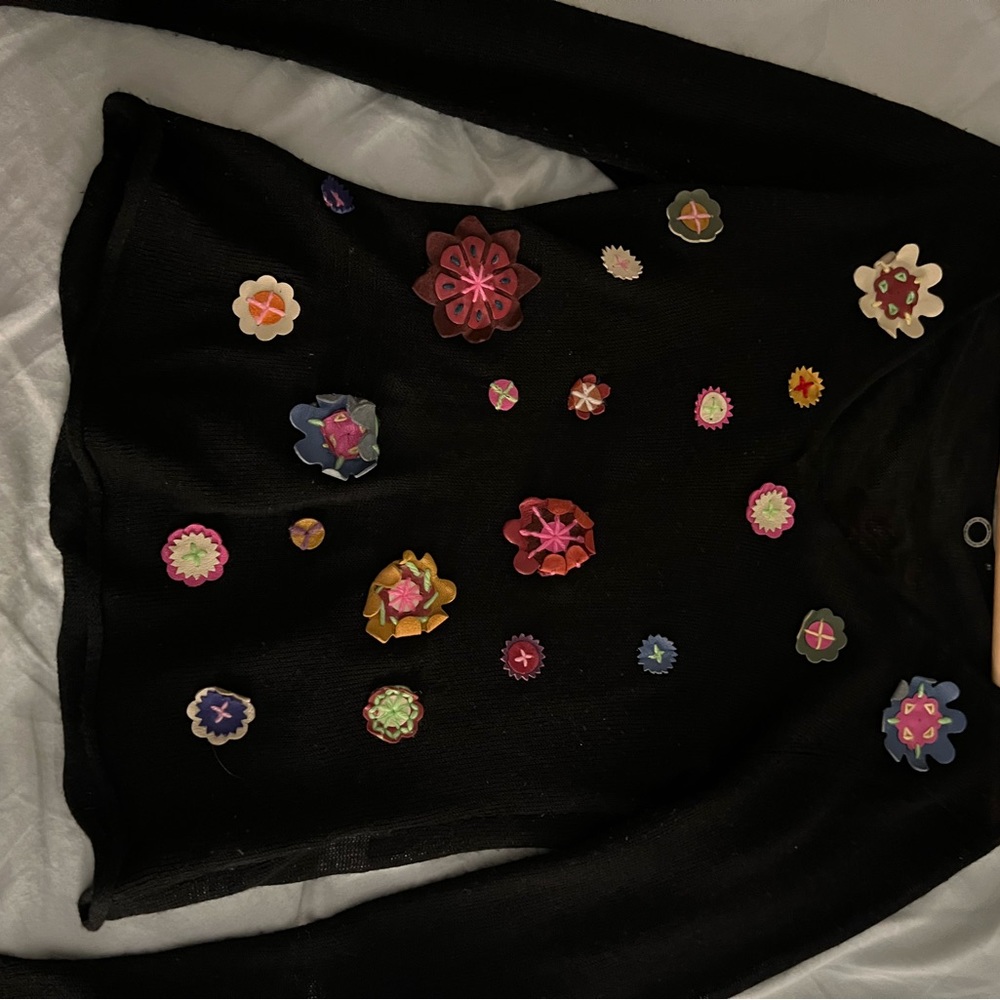 Black Sweater with Colorful Floral Accents